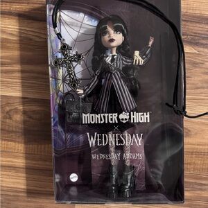 Mattel Monster High Wednesday Addams Doll &RARE HEAVY VINTAGE BLACK CROSS
